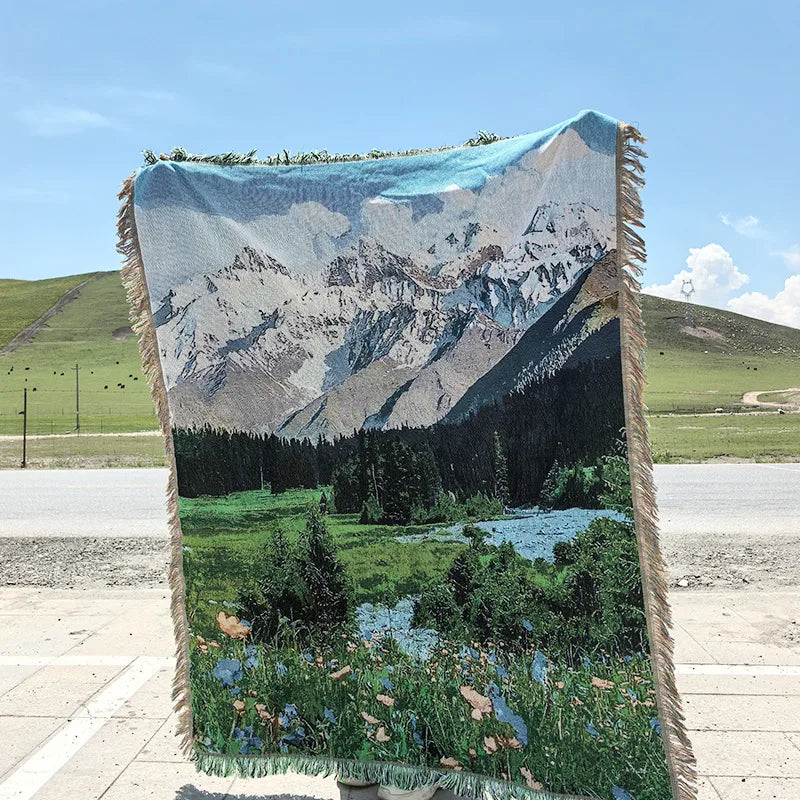Snow Mountain Forest Cotton Thread Woven Blanket