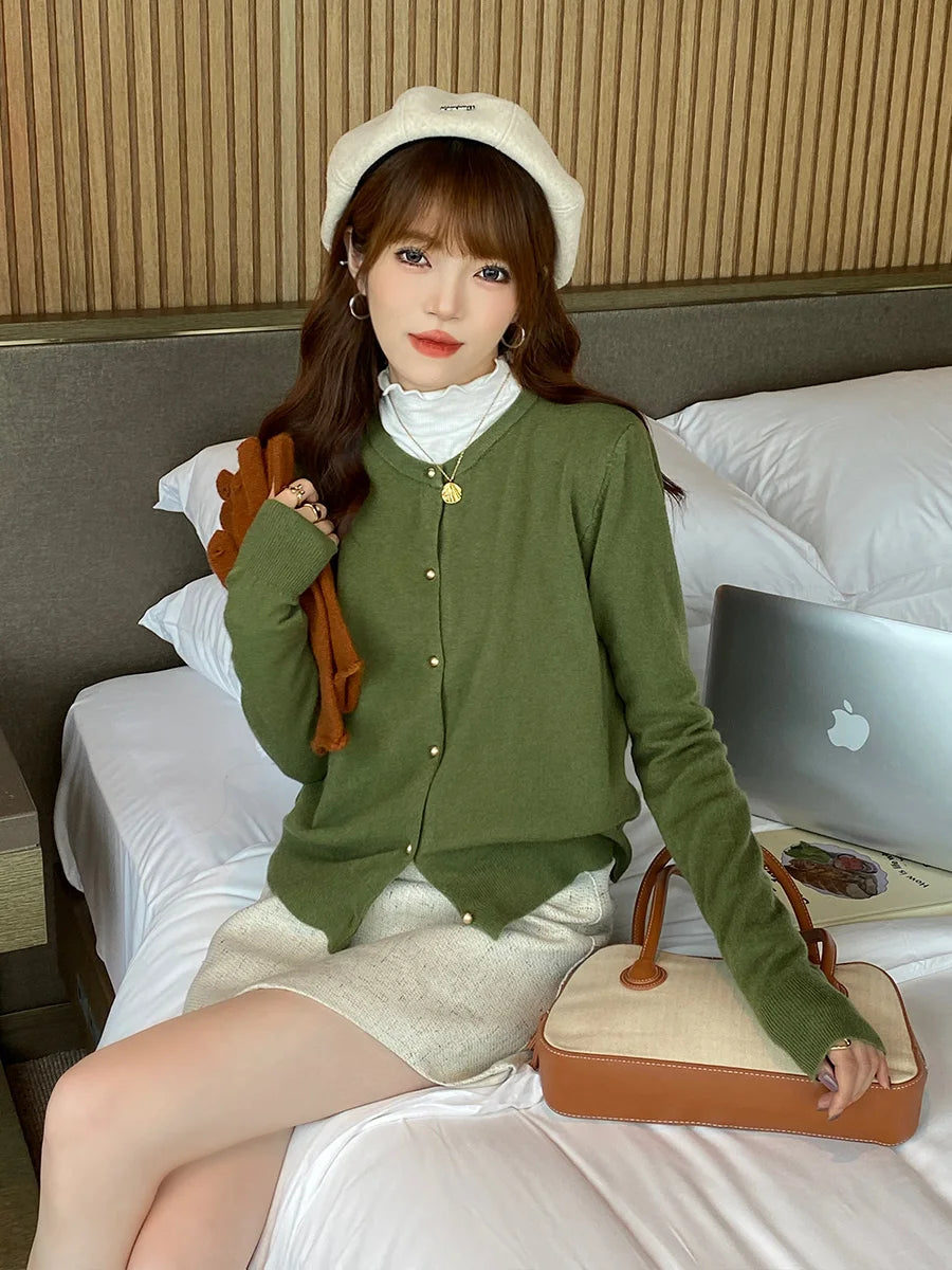 Solid Color Knitted Cardigan