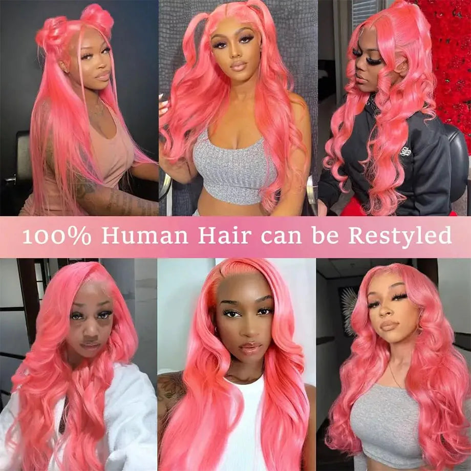 Pink Wig Body Wave 13x4 HD Lace Front Human Hair Wig
