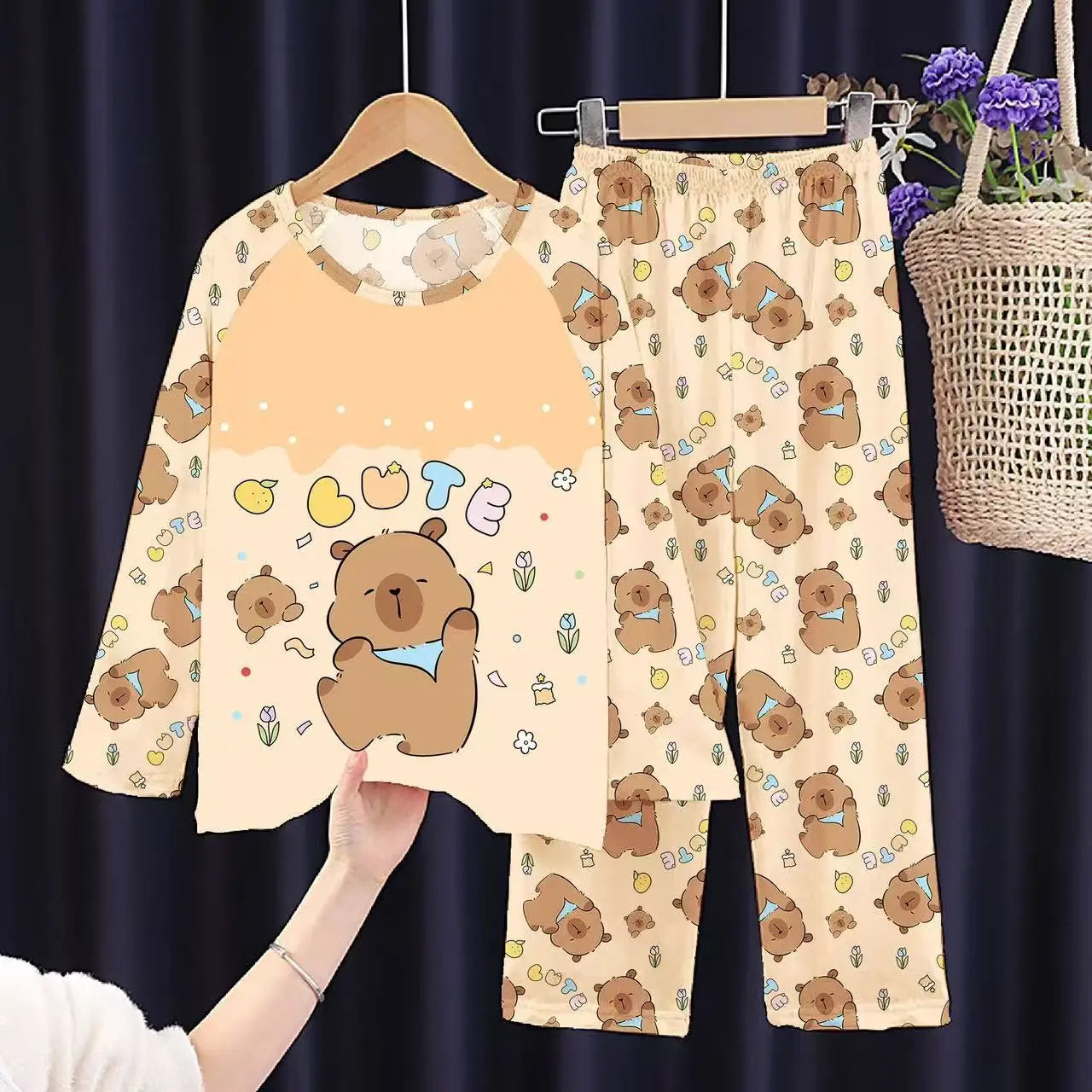 2PC/Set Boys Pajamas Sets Kids Pjs Toddler 3 to 4 5 6 7 8 9 10 11 12 Years Long Sleeve Capybara Funny Pijamas Children Clothing