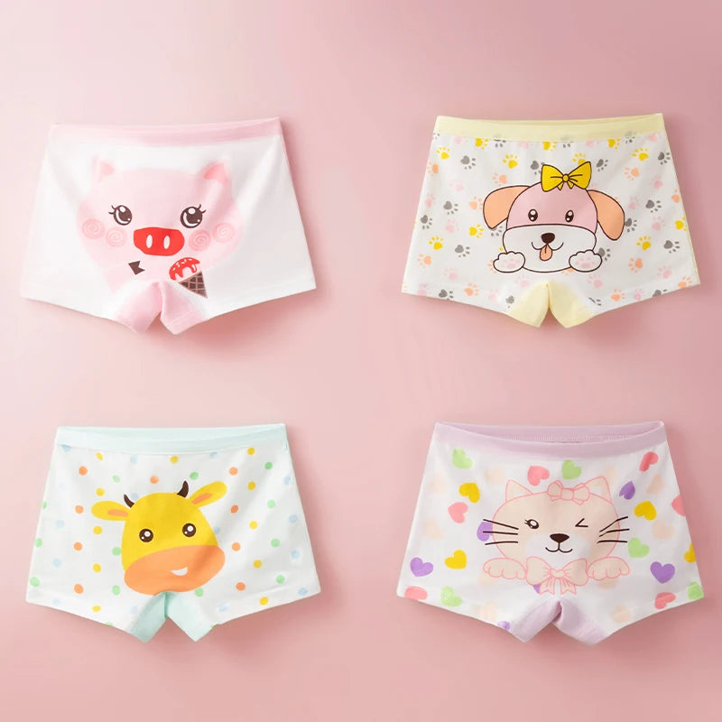 4PCS/set Girl Underwear Cotton Cute Cartoon Pet Cat Children Shorts Cute Lovely Underpants Soft Little Girls Kids Boxer Panties