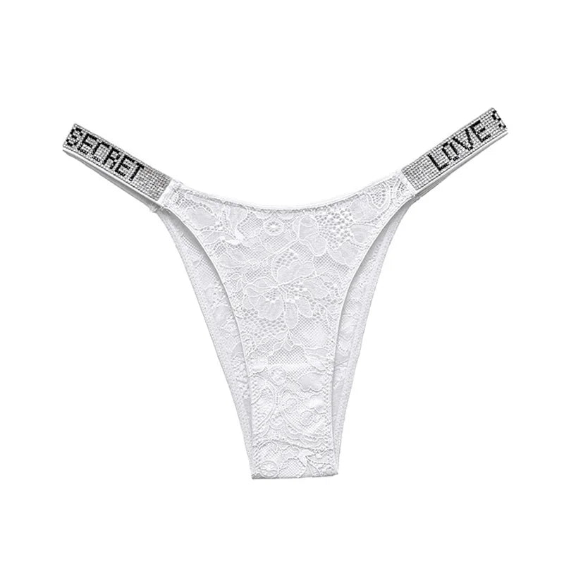 Rhinestone Lace Letter Panty
