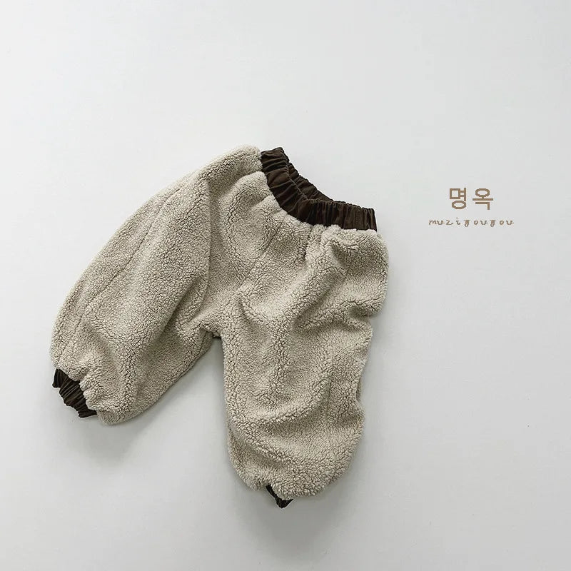 Winter New Children Loose Trousers Plus Velvet Thicken Baby Boy Girls Solid Casual Pants Fashion Kids Fleece Warm Cargo Pants