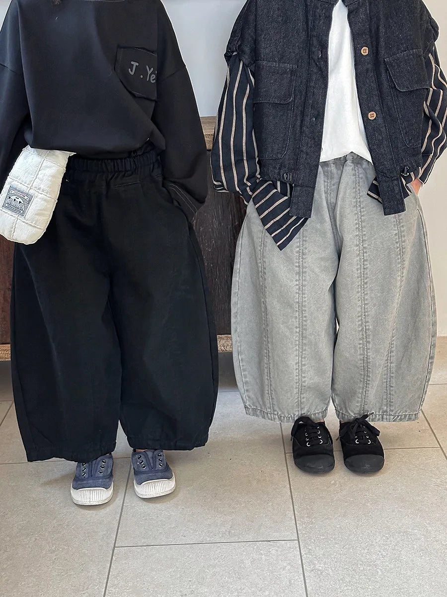 Children Clothes Kids Casual Loose Pants 2025 Boys Spring Loose Wide Legs Solid Color Fashionable Simple Kids Trousers