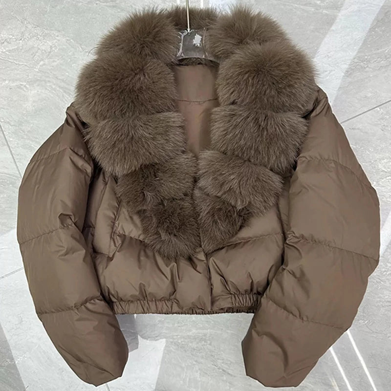 Street Faux Fur Collar Cropped Coat