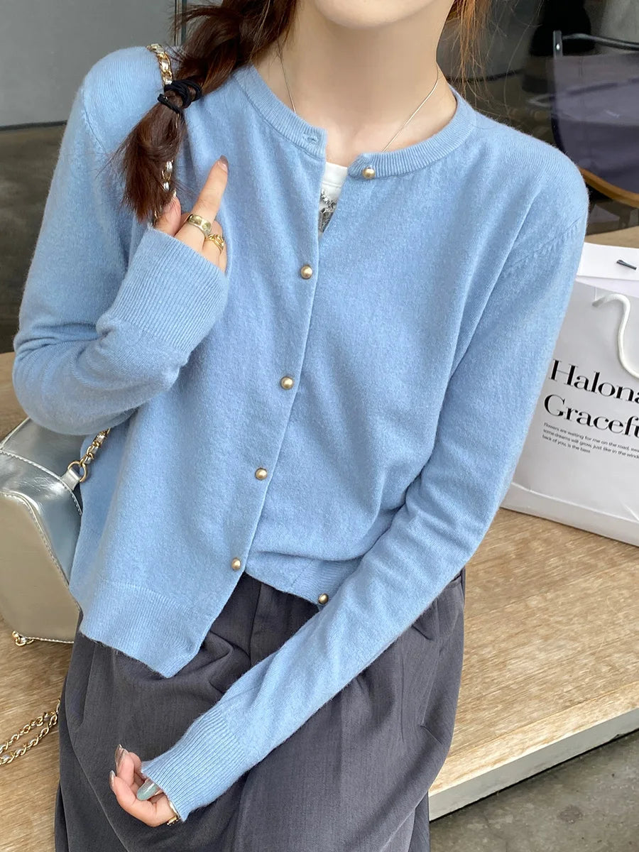 Solid Color Knitted Cardigan