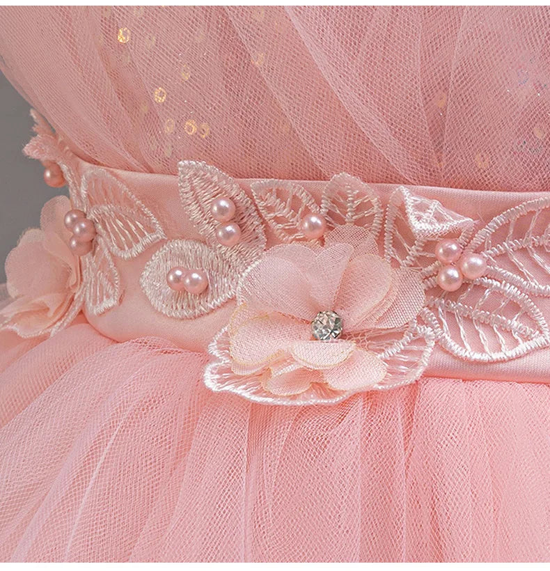 Sleeveless sequined chiffon bridesmaid Tailing Dresses Kids Girl Dresses For Wedding Birthday Ceremony  Easter girls'holiday dre