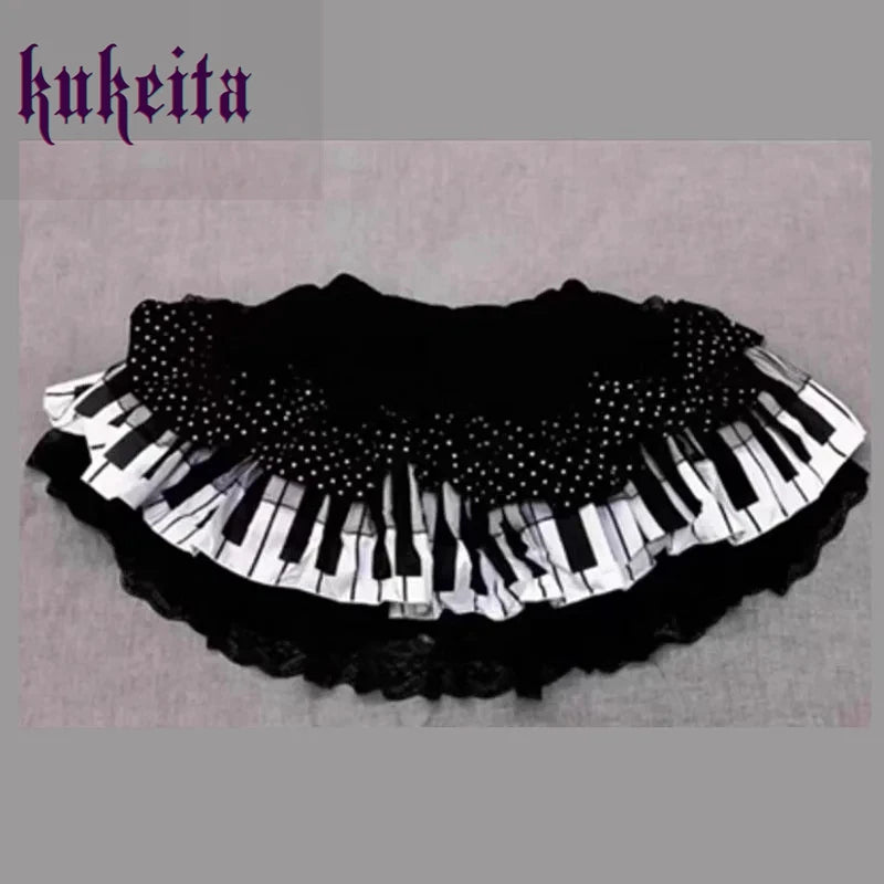 Piano Key Wave Dot Lace Skirt
