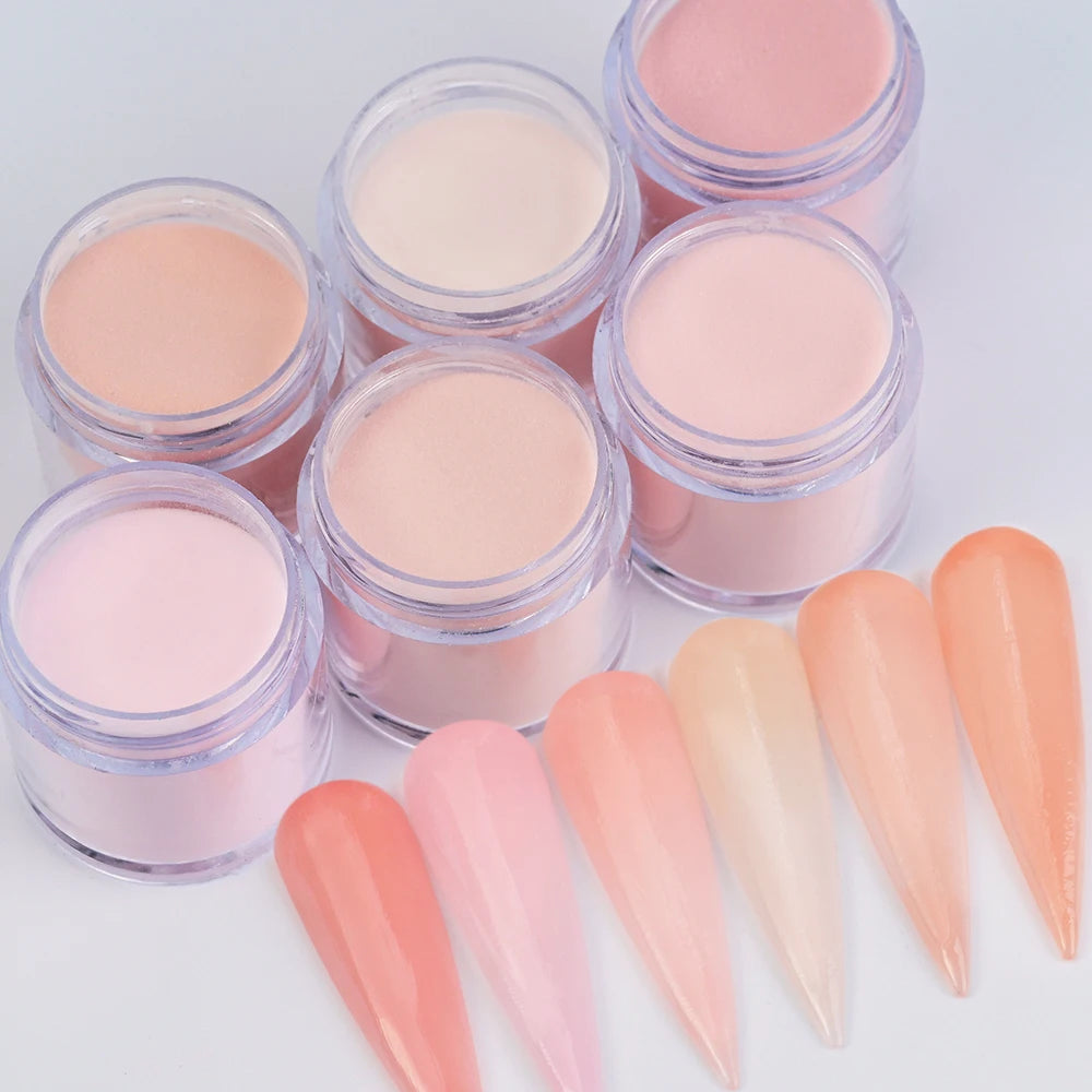 6Colors Nude/Pink Nail Art Acrylic Powder Net.7g*6Jars For French Nails Extension 3D Tips Carving Dipping Fast-Dry Polymer Dust