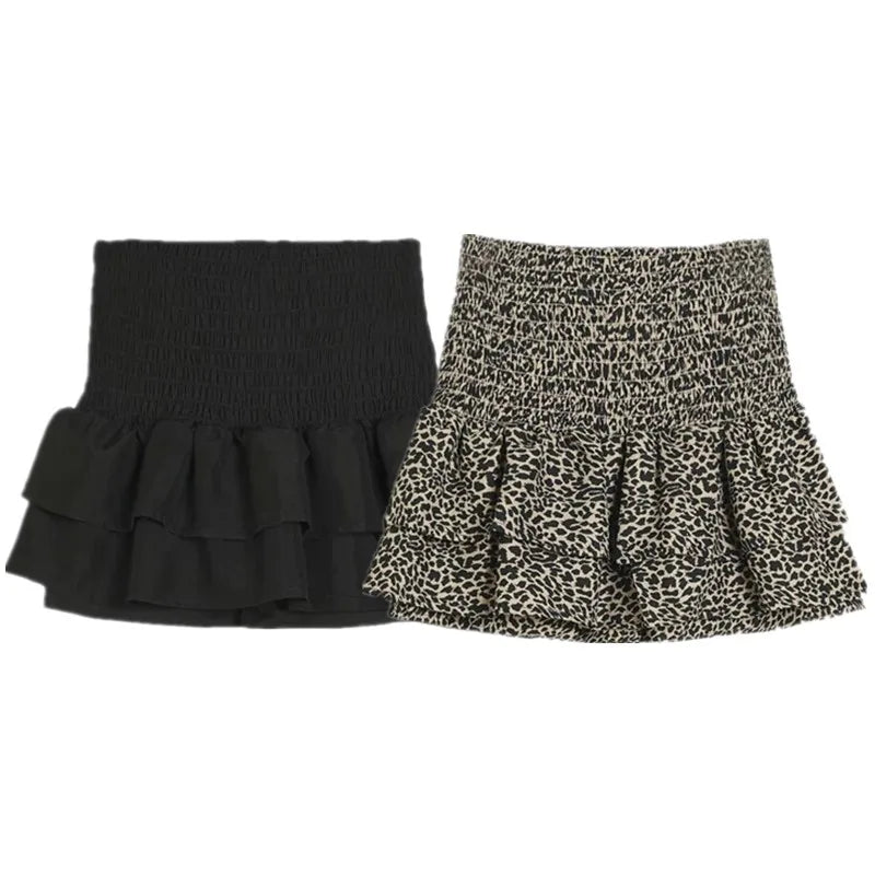 Casual High Waist Leopard Print Cake Skirt