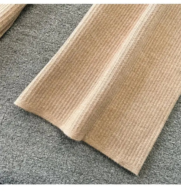 Zipper Hooded Slim Fit Knitted Sweatshirt Set