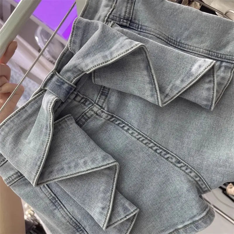 Bow Splicing Denim Shorts
