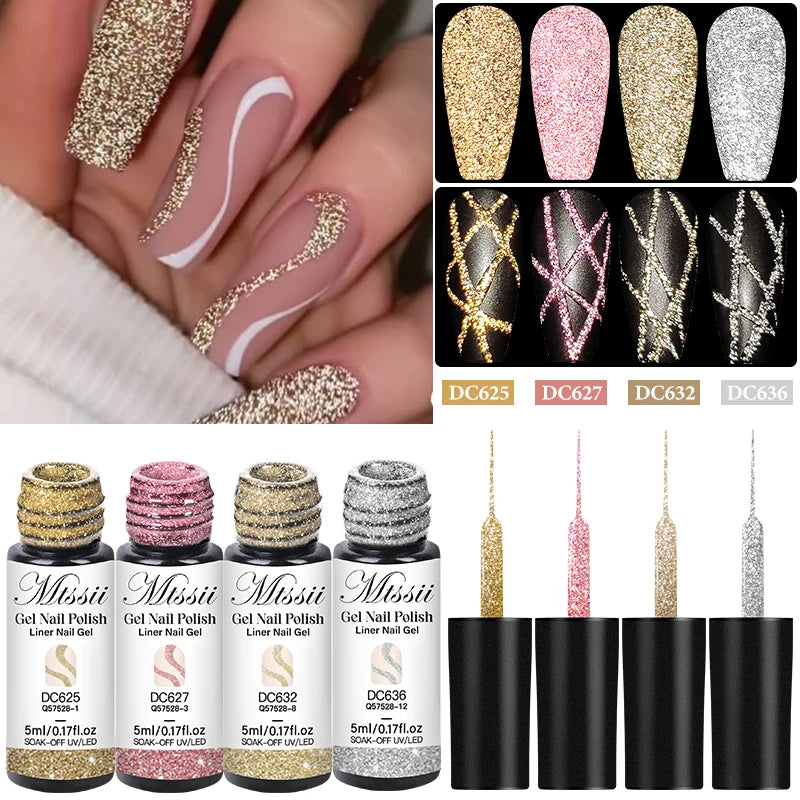 2/4/6pcs Reflective Glitter Liner Gel Nail Polish Set