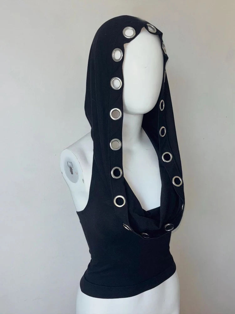 Hooded With Metal Rings Sleeveless Top