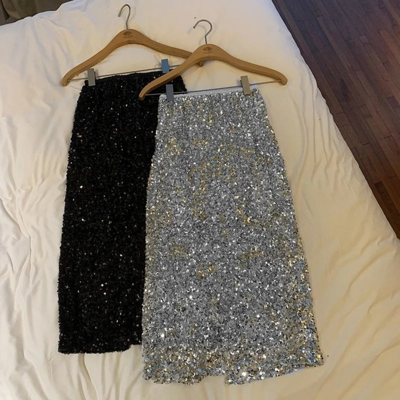 Sequin Decorate Midi Skirt
