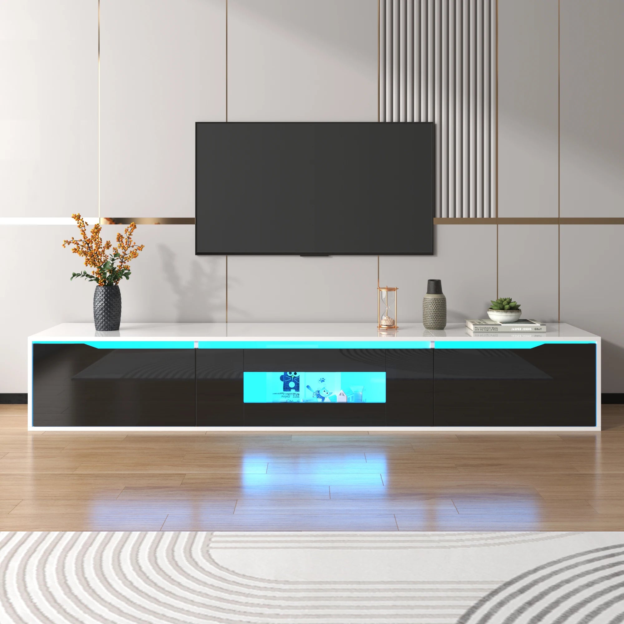 Anajqaqia 180×30×35 cm TV Cabinet, High GlossTV Stands, Modern TV Cabinet with Color Changing LED Lighting and Storage Space