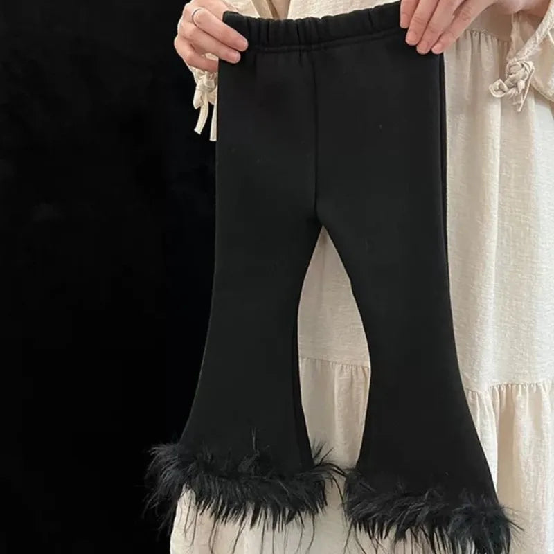 Fashion Baby Girl Princess Cotton Detachable Feather Flared Pant Infant Toddler Child Trousers Spring Autumn Baby Clothes 1-10Y