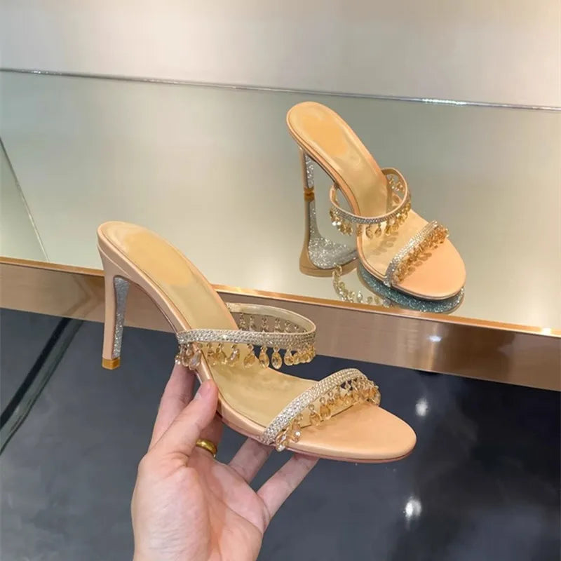 Crystal Pendant Tassel Slippers