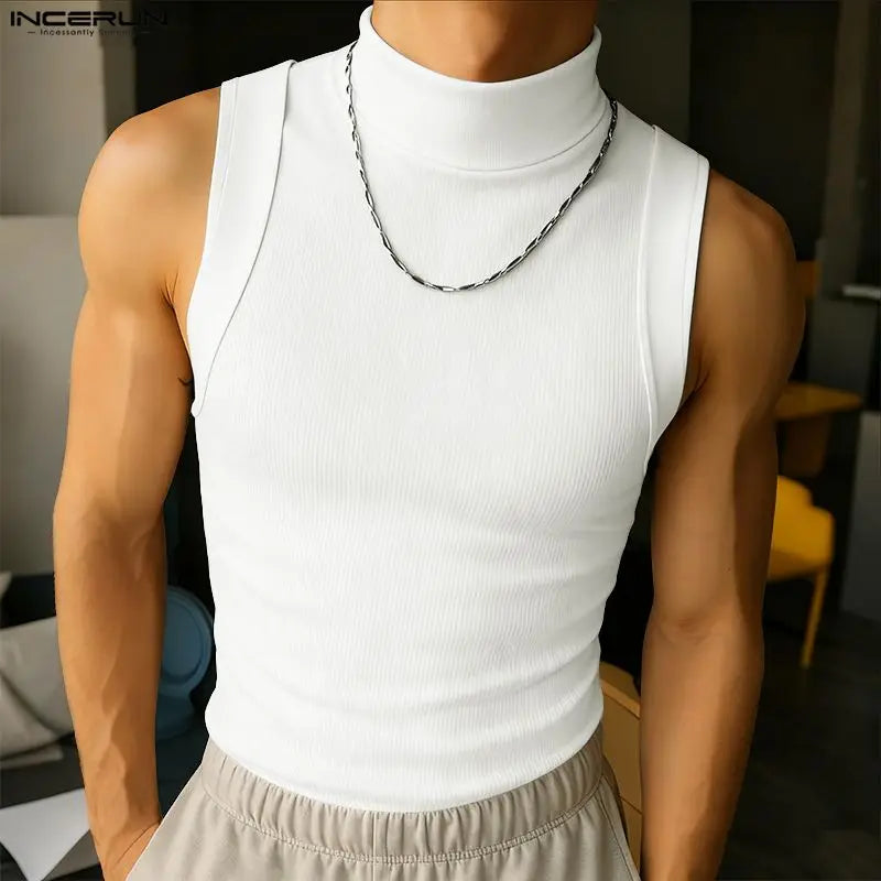 Solid Color Sleeveless Knitted Turtleneck