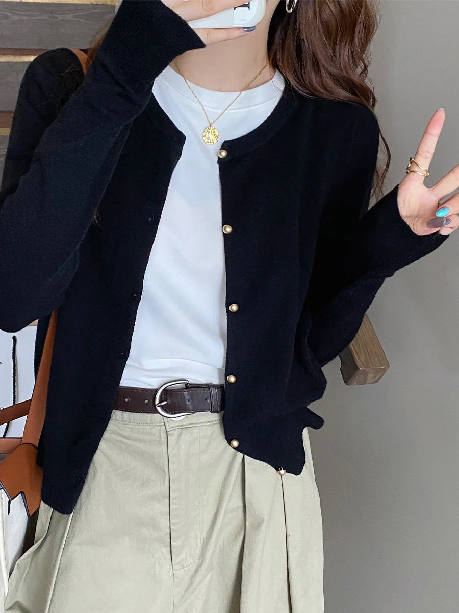 Solid Color Knitted Cardigan