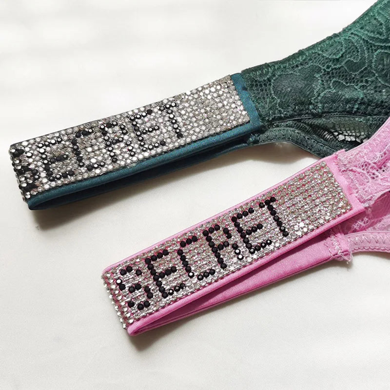 Rhinestone Lace Letter Panty