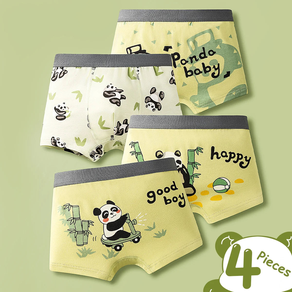4PCS/Set Kids Boxer Underwear Cotton Cute Cartoon Bamboo Panda Children Shorts Cartoon Lovely Underpants Soft Little Boy Panties