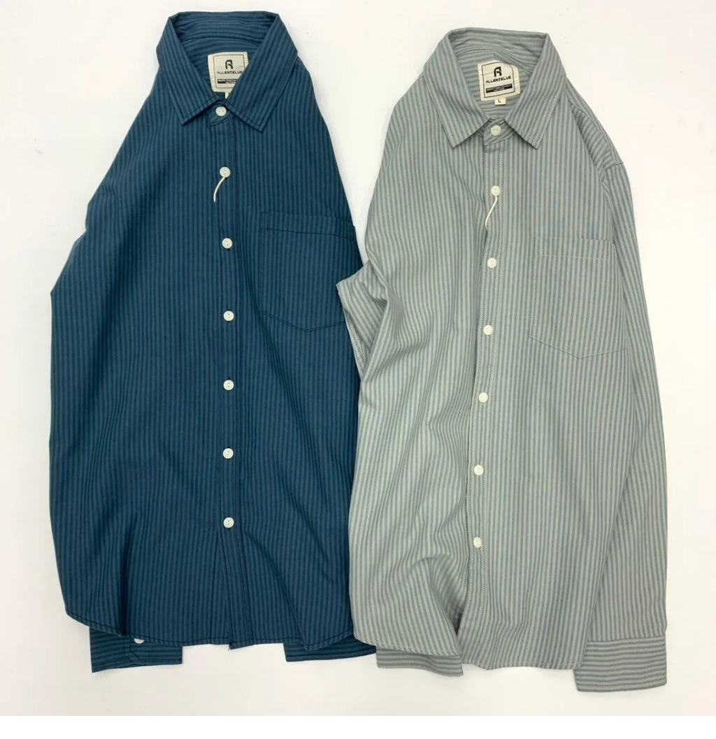 Retro Long Sleeve Lapel Oxford Striped Shirt