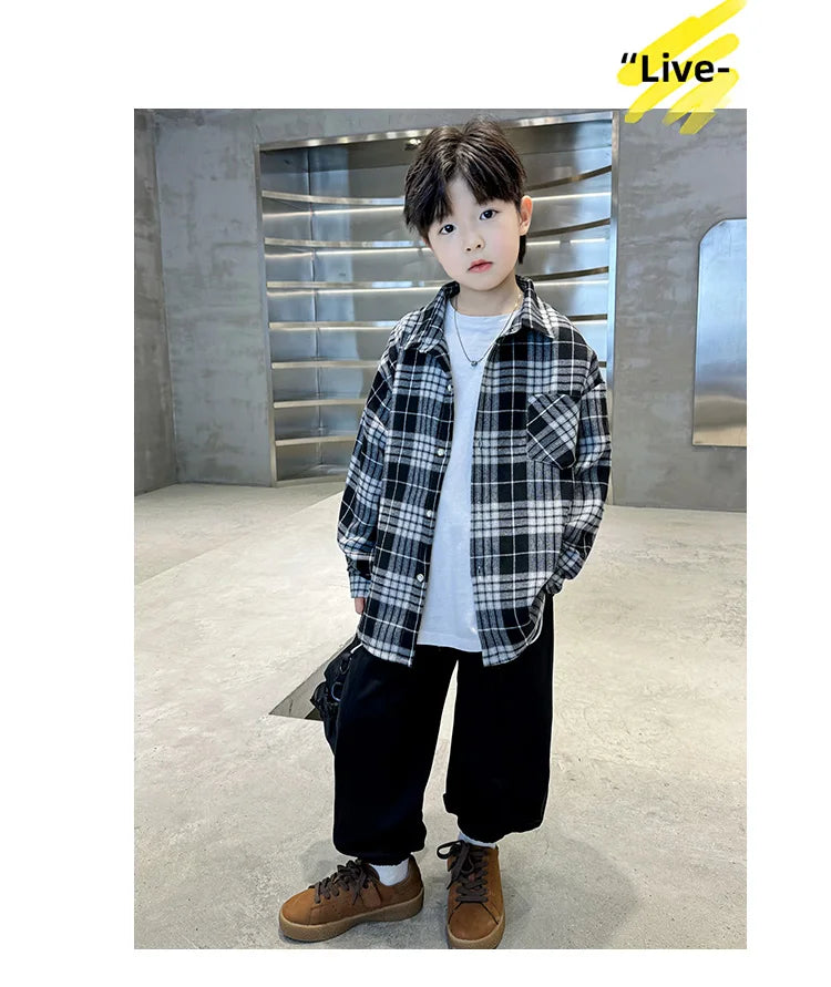 Classic Design Boys Girl Long Sleeve Plaid Shirt Clothes Teenage Kids School Shirts Blouse Children Casual Spring Autumn Clothes