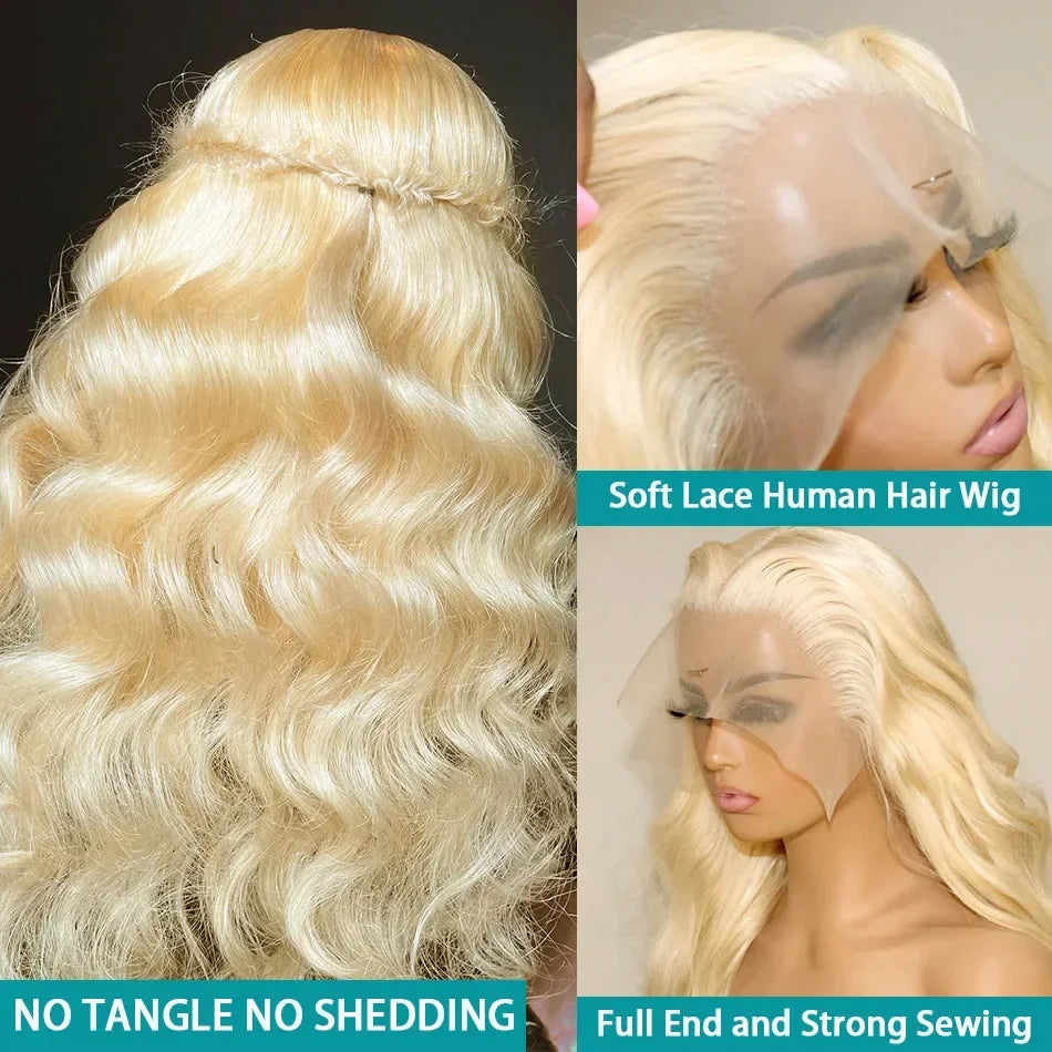 613 Hd Lace Frontal Wig 13x6 Body Wave Human Hair Wigs Brazilian 220 Density Pre Plucked Blonde transparent Lace Front Wig 30 In