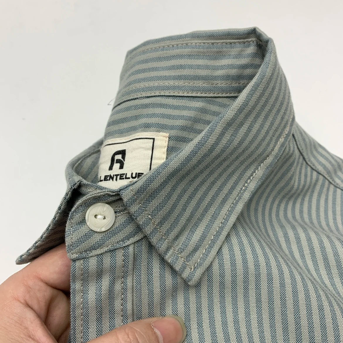 Retro Long Sleeve Lapel Oxford Striped Shirt