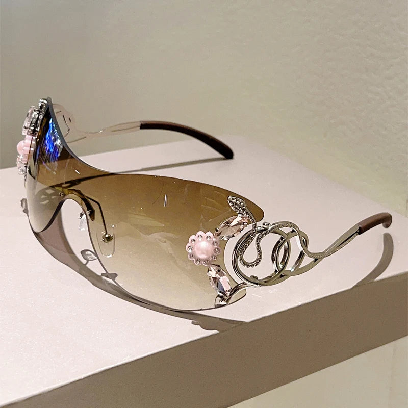 Rimless Sunglasses with Rhinestones