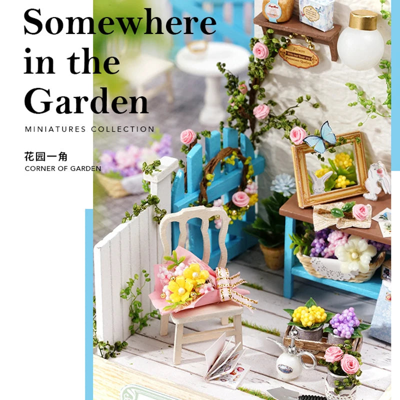 Wooden Miniature Doll House DIY Handmade Assembly Model Building Kit With Dust Cover