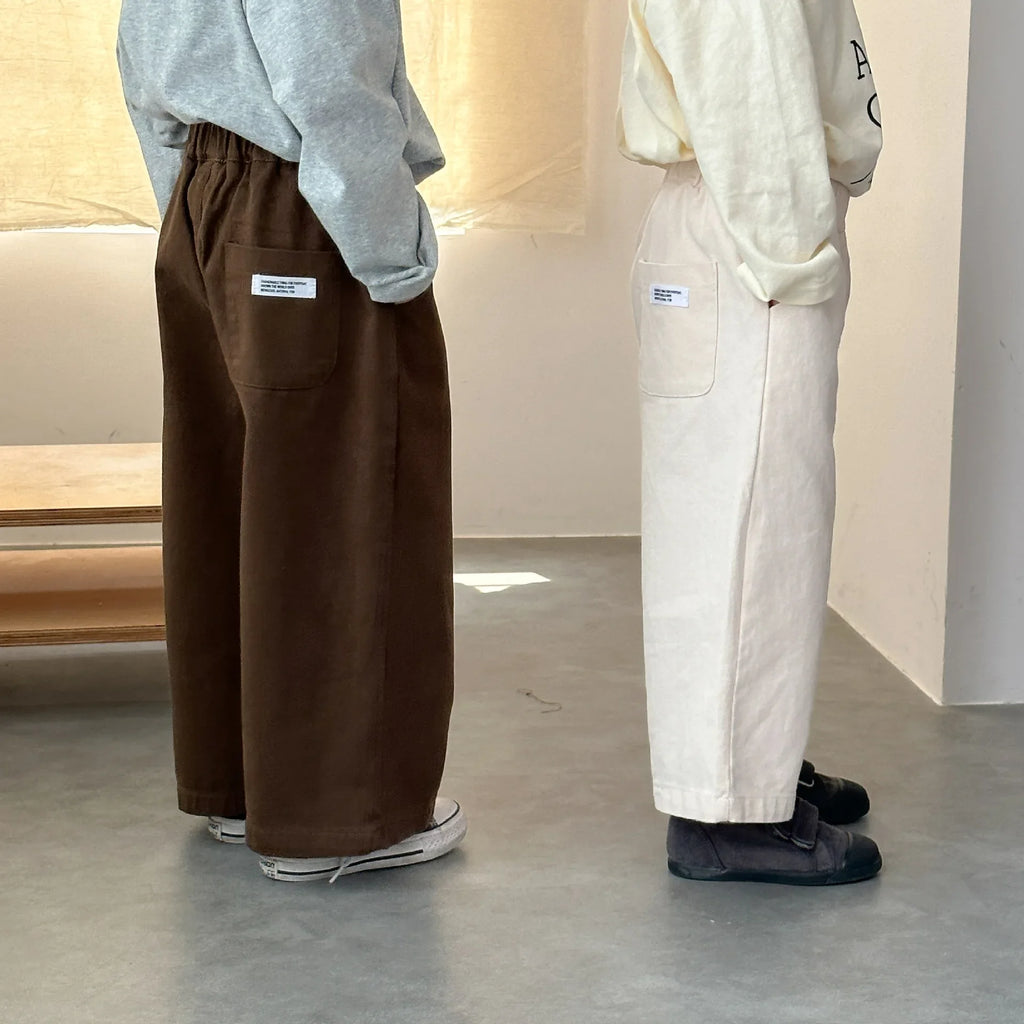 Autumn New Kids Wide Leg Pants 2-10Y  Cotton Loose Solid Color Fall Casual Baggy Trousers with Pocket Korean Children Clothes