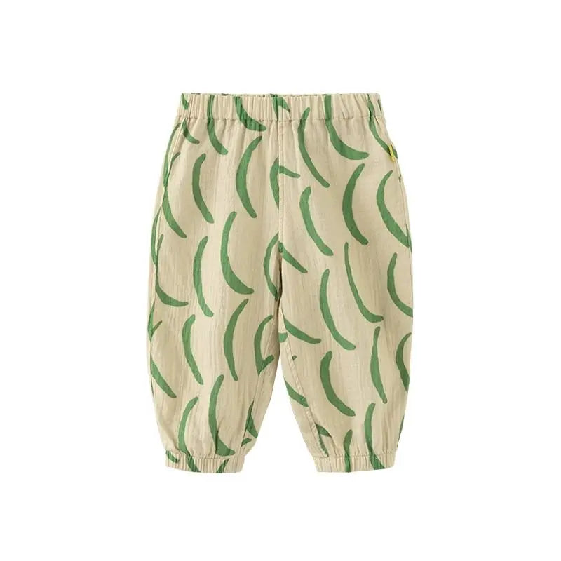 Kids Printed Mosquito-Repellent Pants Summer Boys Girls Pure Cotton Breathable Elastic Cuff Trousers for Baby Toddler Outdoor
