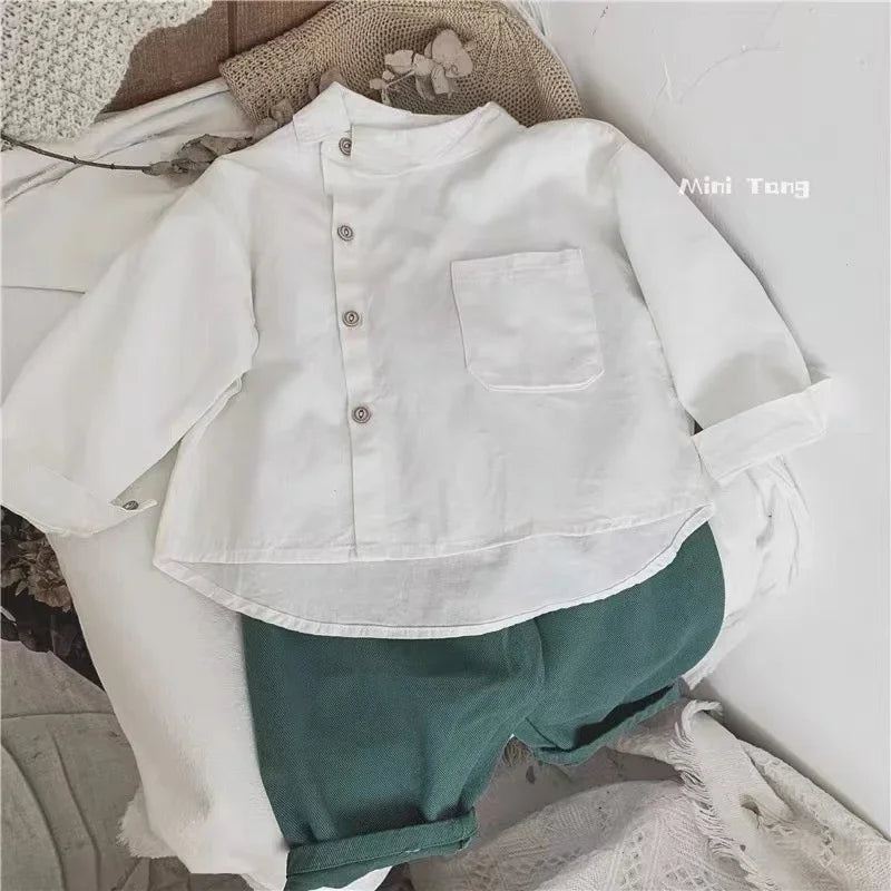 Boys Baby's Kids Blouse Jacket Outwear 2023 White Spring Autumn Shirts Cotton Gift Plus Size Children's Clothing