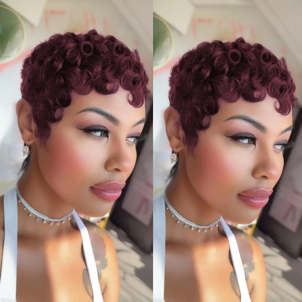 99J Short Layered Pixie Curly Wig