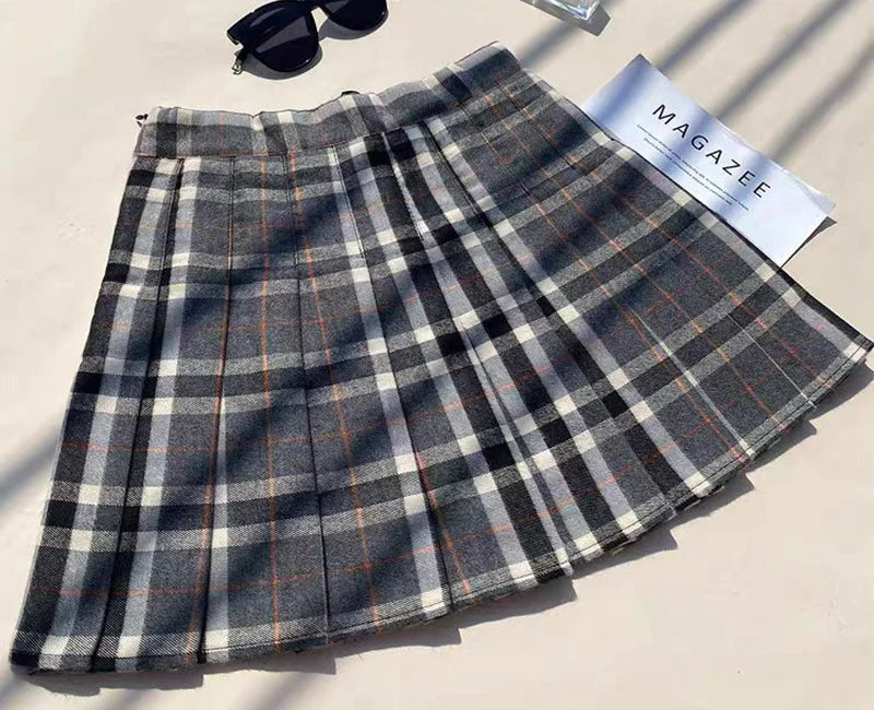 Plaid Woolen Pleated Skirt