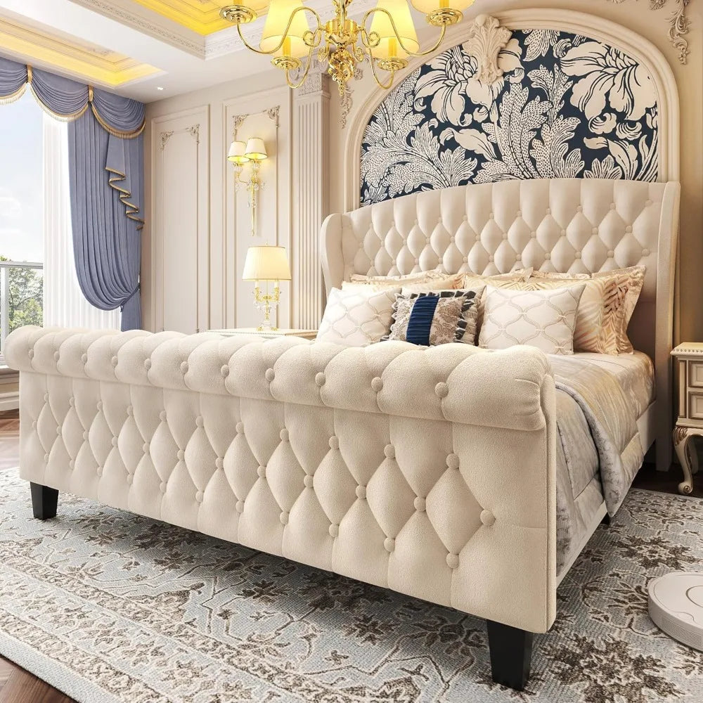 42" Velvet Upholstered Sleigh Bed