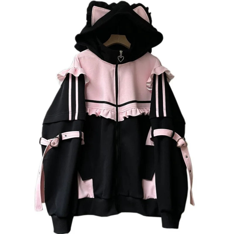 Cat Ears Contrast Color Hoodie