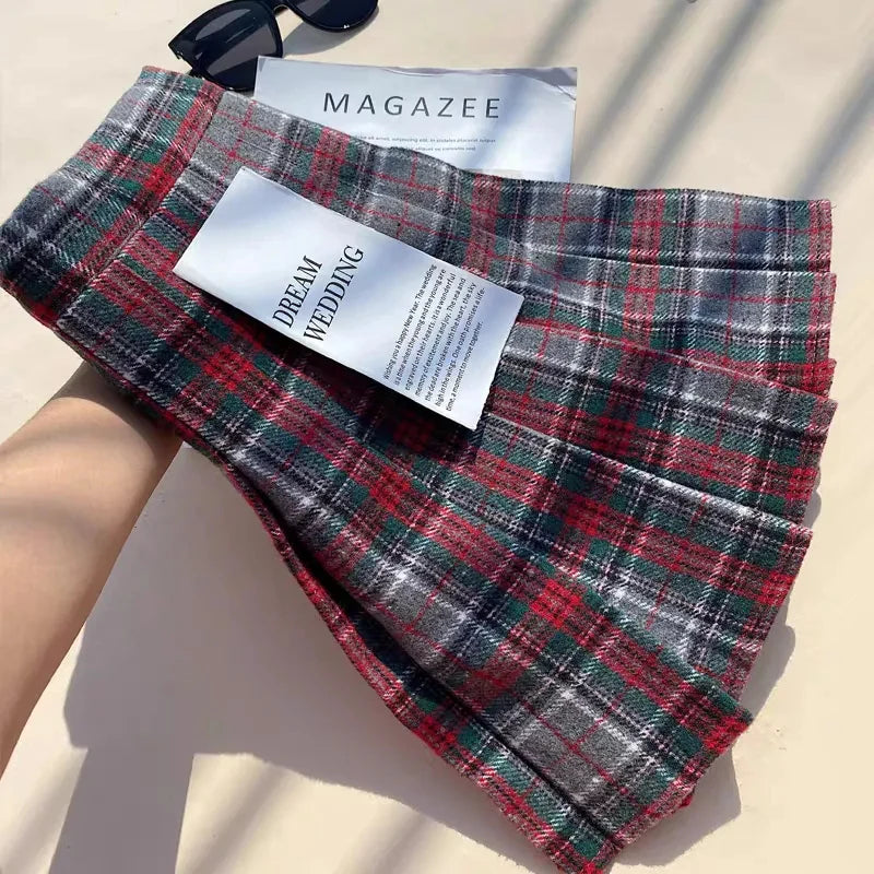 Plaid Woolen Pleated Skirt