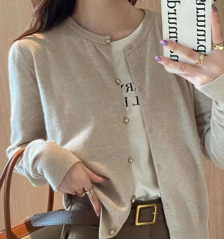 Solid Color Knitted Cardigan