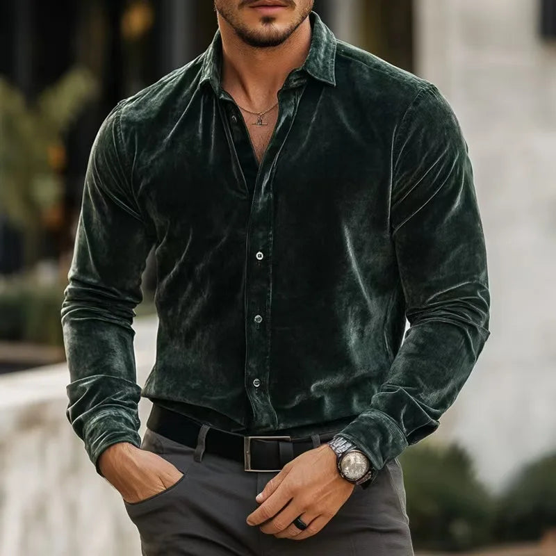 Luxury Velvet Button-Down Shirt