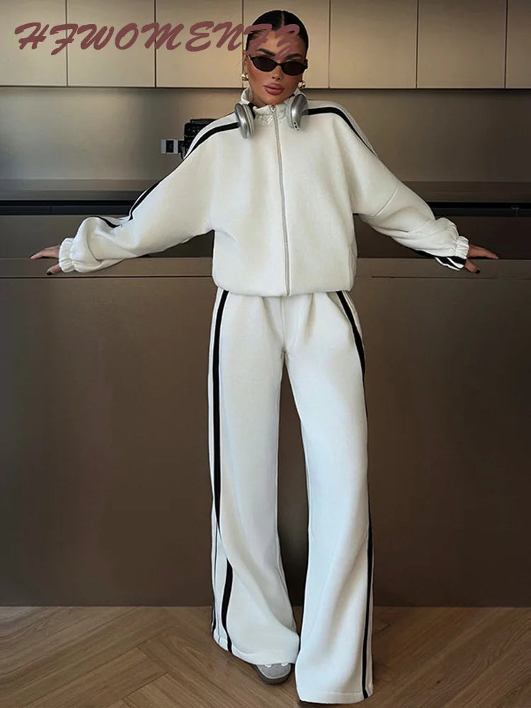 Stripe Contrasted Sweatshirt Pant Set