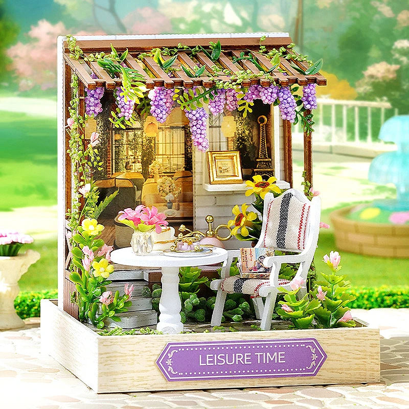 Wooden Miniature Doll House DIY Handmade Assembly Model Building Kit With Dust Cover