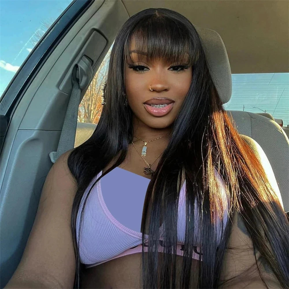 Silky Straight Human Hair Wigs With Bang