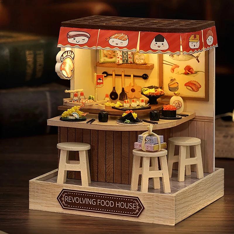 Wooden Miniature Doll House DIY Handmade Assembly Model Building Kit With Dust Cover