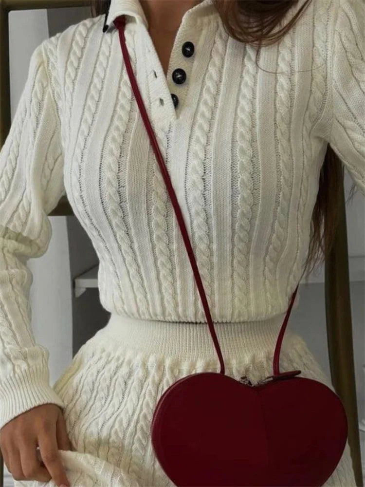 Patchwork Contrast Long Sleeve Lapel Pullover And High Waist Mini Skirt Outfit