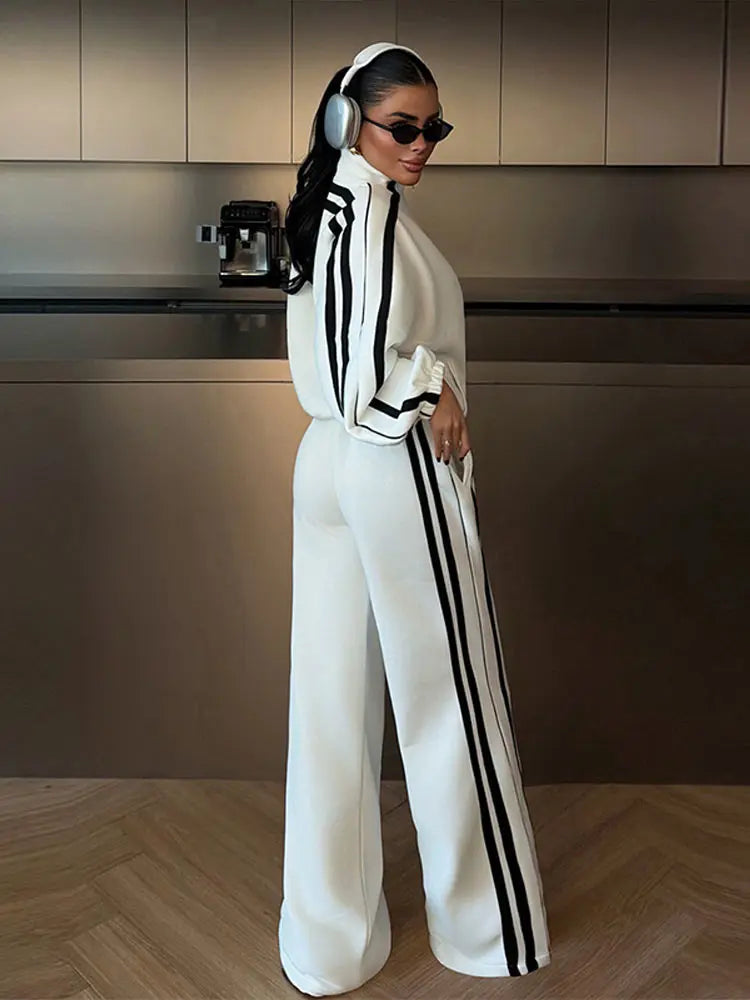 Stripe Contrasted Sweatshirt Pant Set