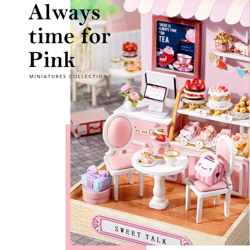 Wooden Miniature Doll House DIY Handmade Assembly Model Building Kit With Dust Cover