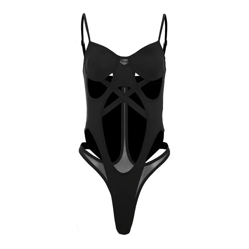 Black Hollow Out Bodysuit
